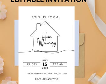 Editable House Warming Invitation, House Warming Party, Modern, Minimalist, Printable or Text Invite editable invitation