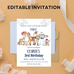 Editable Toy Story Invitation Template, Toy Story Birthday Party, 3rd Digital Invitation, Kids Birthday Party, Woody, You&#39;ve Got a Friend