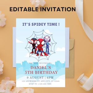 Spidey and Friends Birthday Invitation: Editable Digital Template (5x7 inch, Canva Edit)