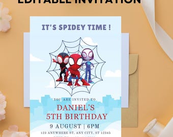 Spidey and Friends Birthday Invitation: Editable Digital Template (5x7 inch, Canva Edit)