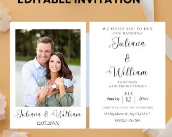Minimalist Photo Wedding Invitation Template: Modern Invite (Canva Editable, Digital Download)