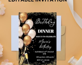 Black Tie Birthday Dinner Invitation: Glam Diamond Evite (Digital Template, Editable eCard)
