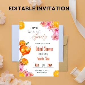 Love at First Spritz Bridal Shower Invitation, Aperol Spritz Bridal Shower Invite, Citrus Bridal Brunch, Orange Bridal Shower Bright Florals