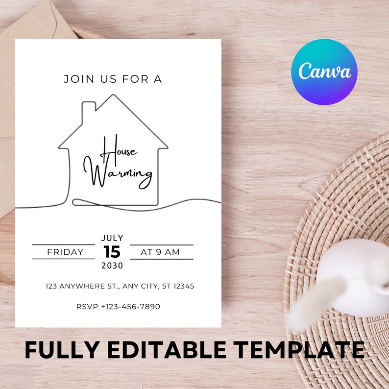 Modern Minimalist Housewarming Invitation: Editable Template (5x7 Inch ...