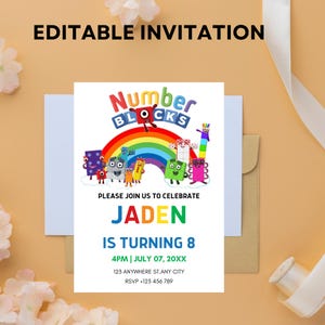 Editable Number Blocks Birthday Invitation: Printable Kid&#39;s Party Invite (Digital Download)