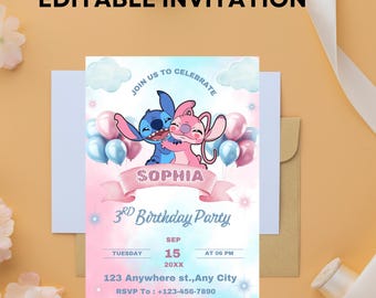 Editable Stitch Birthday Invitation Template: Printable Kids Party Invite
