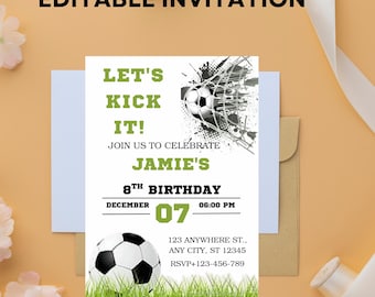 Editable Soccer Birthday Invitation Template: Canva Instant Download