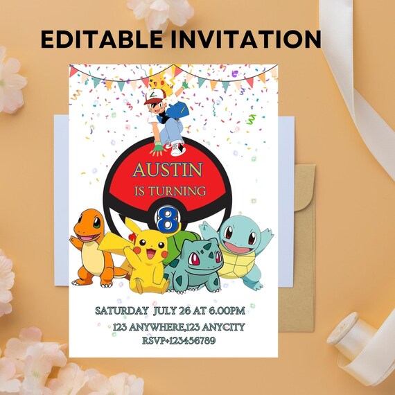 Editable Pokemon Birthday Invitation, Printable Party Invite (digital) -  Etsy