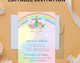 Editable 5th Birthday Invitation: Magical Unicorn Party (Digital Download)
