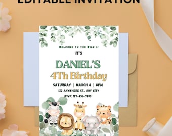 Editable Safari Birthday Invitation: Young Wild and Three (Digital Download)
