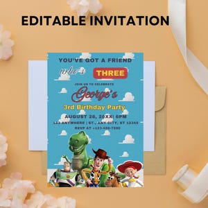 Toy-Inspired 3rd Birthday Invitation: Editable Canva Template (Digital Download