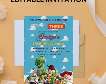 Toy-Inspired 3rd Birthday Invitation: Editable Canva Template (Digital Download