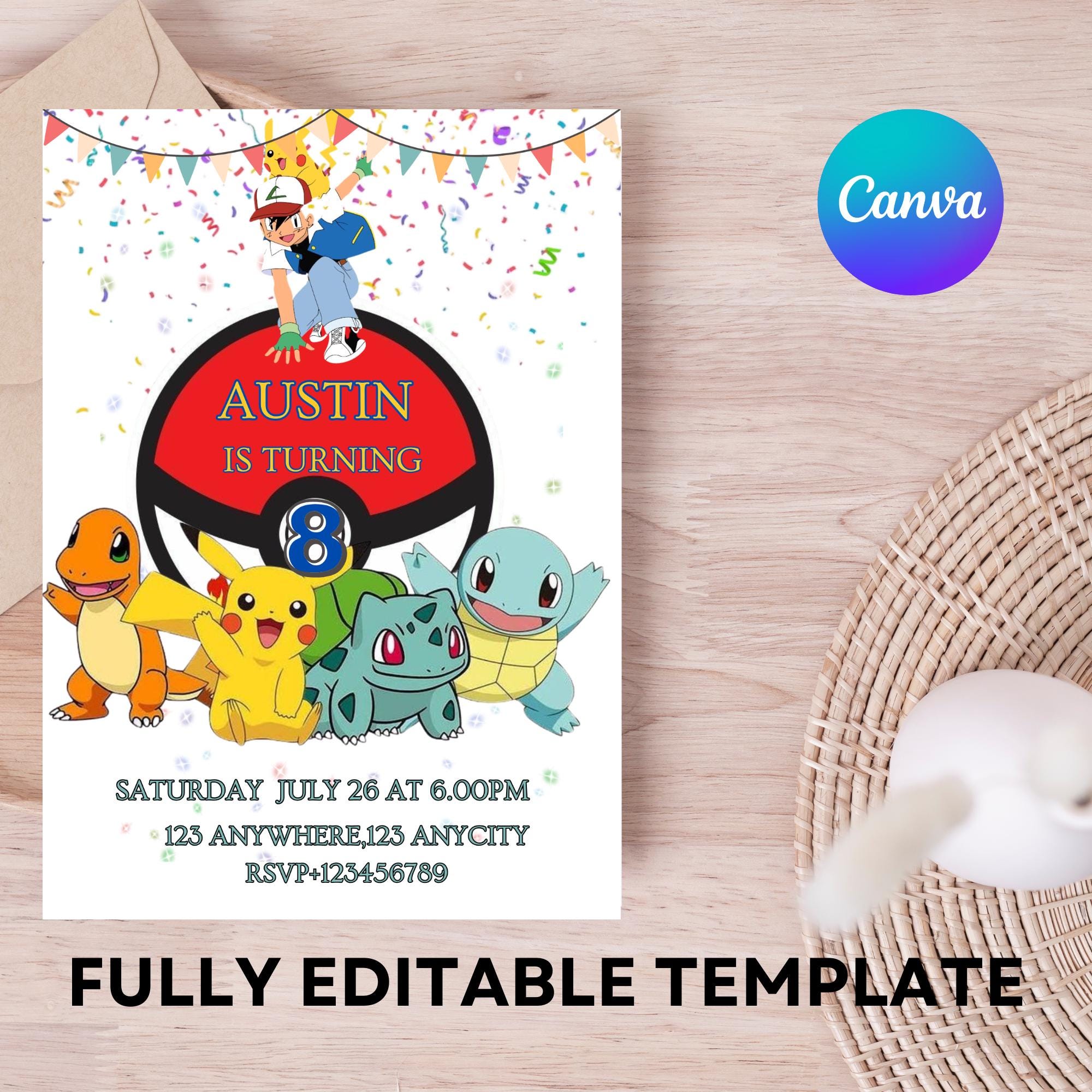 Editable Pokemon Birthday Invitation, Printable Party Invite (digital) -  Etsy