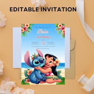 Lilo and Stitch Birthday Invitation | Editable Hawaiian Party Invite | Beautiful Invitation for Your Little One&#39;s Birthday | lilo and stitch