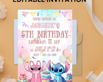 Stitch Birthday Invitation Template: Editable Kids Party Invite (Digital Download)