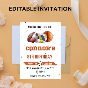 Sports Birthday Party Invitation: Watercolor Design (5x7 Printable Digital Template)