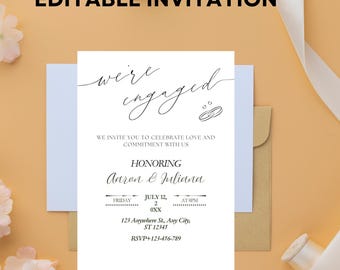 Editable Engagement Party Invitation Template: Elegant Celebration (Instant Download, PDF File for Canva Edit)