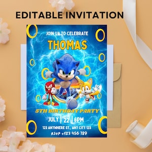 Invito di compleanno modificabile di Sonic / Modello di invito per la festa del riccio stampabile / Per invito per ragazzo e ragazza / Invito download immediato