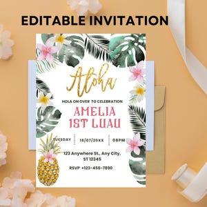 1st Luau Birthday Invitation Template, Luau First Birthday Invitation, Tropical Birthday Invitation, Aloha Birthday Invitation Palm LALANI