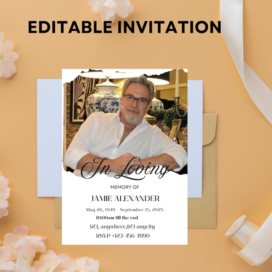 Minimalist Funeral Invitation Template: Editable Memorial Card (canva ...