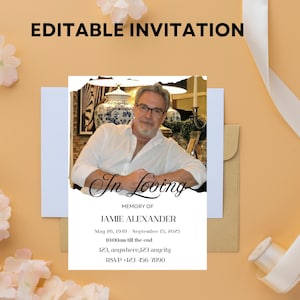 Modèle minimal d'invitation aux funérailles modifiable, invitation Evite, carte commémorative imprimable, faire-part de décès, célébration de la vie, minimal