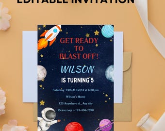Astronaut Birthday Invitation: Editable Galaxy Theme (Canva Template)