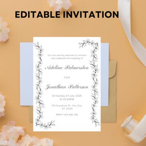 Greenery Wedding Invitation Template: Elegant Floral Design (Canva Editable, Digital Download)