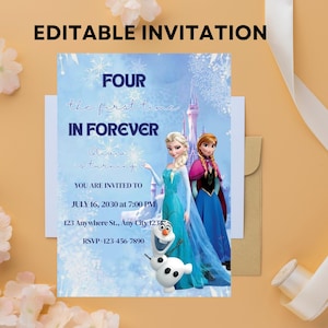 Bewerkbare Frozen-verjaardagsuitnodiging: Elsa en Anna (digitale download)