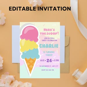 Ice Cream Birthday Invitation: Editable Fourth Birthday Party (Printable Download)