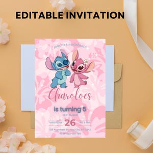 Stitch and Angel Birthday Invitation, Editable Stitch Birthday Invitation, Digital Party Invite, Stitch Birthday Party Invitation Printable