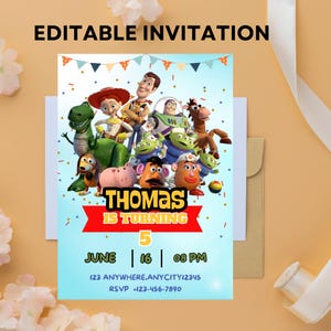 Kids Editable Toy Story Birthday Invitation Template, Printable Birthday Party Invitations, Digital Kids Party Invite Template Bday Card