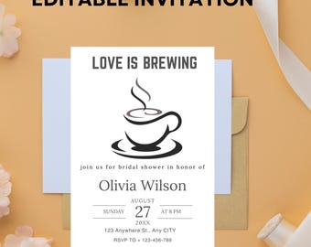 Modello di invito per addio al nubilato con caffè: Love is Brewing (download digitale)