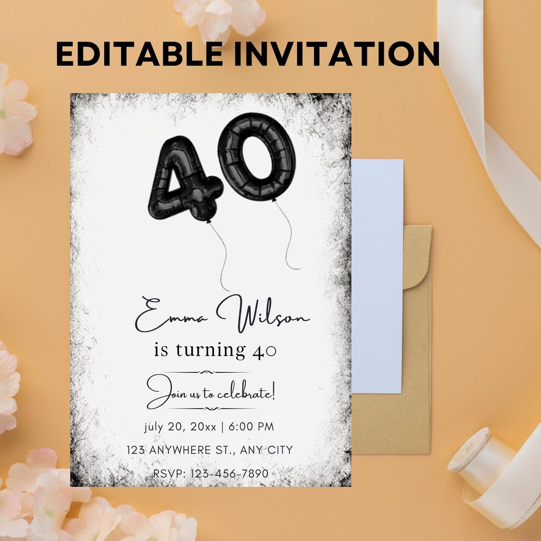 Elegant 40th Birthday Invitation Template: Editable Canva Design ...