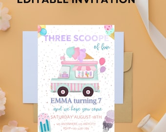 Invitación de cumpleaños de camión de helados: Plantilla editable (Descarga digital)
