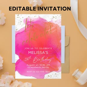 Tropical Brunch Party Invitation Editable Pink Orange Gold Birthday Invite Template Ladies Teens Girls Celebration Printable Download
