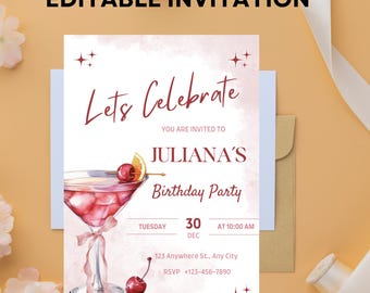 Elegant White Cocktail Party Invitation: Editable Template (Digital Download)