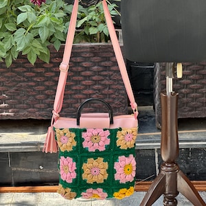 Vintage Handmade Crochet Handbag, Shoulder Floral Bag, Embroidery Bag Perfect For Occasion, Tote Bags, Hand Knitted Bags, Handmade Purse,