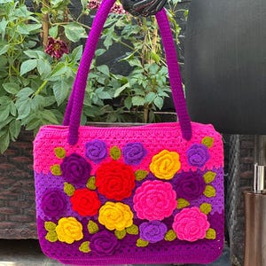 Handmade Crochet Handbag, Shoulder Bag 3D Floral, Embroidery Bag Perfect For Occasion, Tote Bags, Hand Knitted Bags, Handmade Purse,