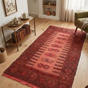 Alfombra Kilim Sumak antigua de 3 x 6 pies, tejida a mano, de tejido plano, estilo bohemio, alfombra tribal vintage, decoración rústica para el hogar.