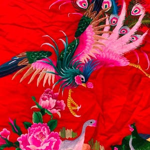 4x6 Vintage Chinese Tablecloth, Silk Tablecloth, Dragon Table Cover, Hand Embroidered Tablecloth, Chinese Textile, Wall Hanging 171 x 125 cm