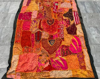 3x5 Vintage Patchwork Tablecloth, Handmade Tablecloth, Mirror Dinning Table, Patchwork Textile, Floral Tablecloth, Wall Hanging, 147 x 103 cm