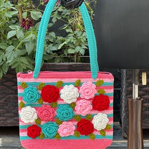 Handmade Crochet Handbag, Shoulder Bag 3D Floral, Embroidery Bag Perfect For Occasion, Tote Bags, Hand Knitted Bags, Handmade Purse,
