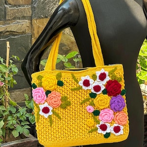 Handmade Crochet Handbag, Shoulder Bag 3D Floral, Embroidery Bag Perfect For Occasion, Tote Bags, Hand Knitted Bags, Handmade Purse,