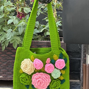 Handmade Crochet Handbag, Shoulder Bag 3D Floral, Embroidery Bag Perfect For Occasion, Tote Bags, Hand Knitted Bags, Handmade Purse,