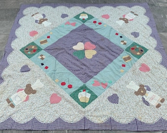 Vintage Patchwork Blanket, Colorful Blanket, Throw Blanket, Home Decor, Sofa Blanket, Patchwork Quilt, Patchwork Bedspread, 195 x 191 cm