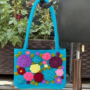 Handmade Crochet Handbag, Shoulder Bag 3D Floral, Embroidery Bag Perfect For Occasion, Tote Bags, Hand Knitted Bags, Handmade Purse,