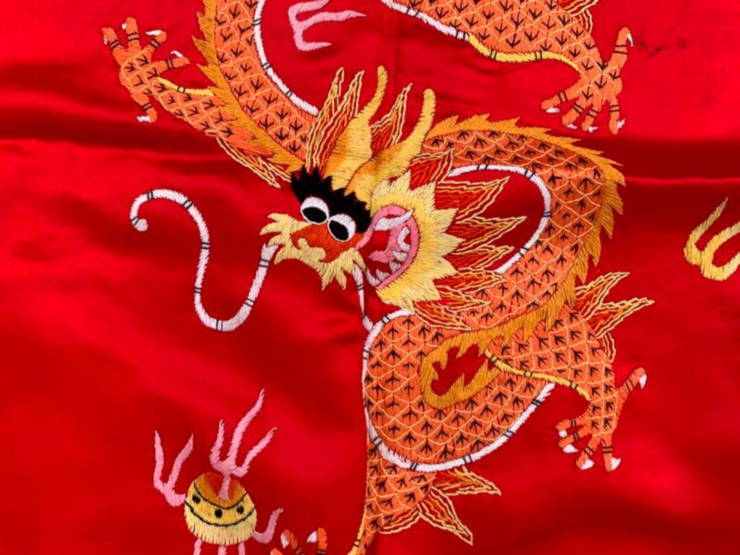 1950s Antique Chinese Silk Robe, Dragon Robe, Kimono Hand Embroidery ...