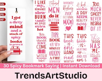 30 Spicy Bookmark Sayings printable SVG Bundle, Funny Book Lover Quotes SVG, Reading Bookmark PNG, Sassy Bookish Clipart, Cricut Craft Files