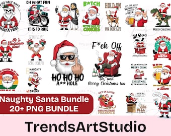 Naughty Santa Sublimation 20 Bundle, Funny Christmas PNG, Adult Humor Santa Clipart, Drunk Santa Shirt Design, Christmas PNG for Sublimation