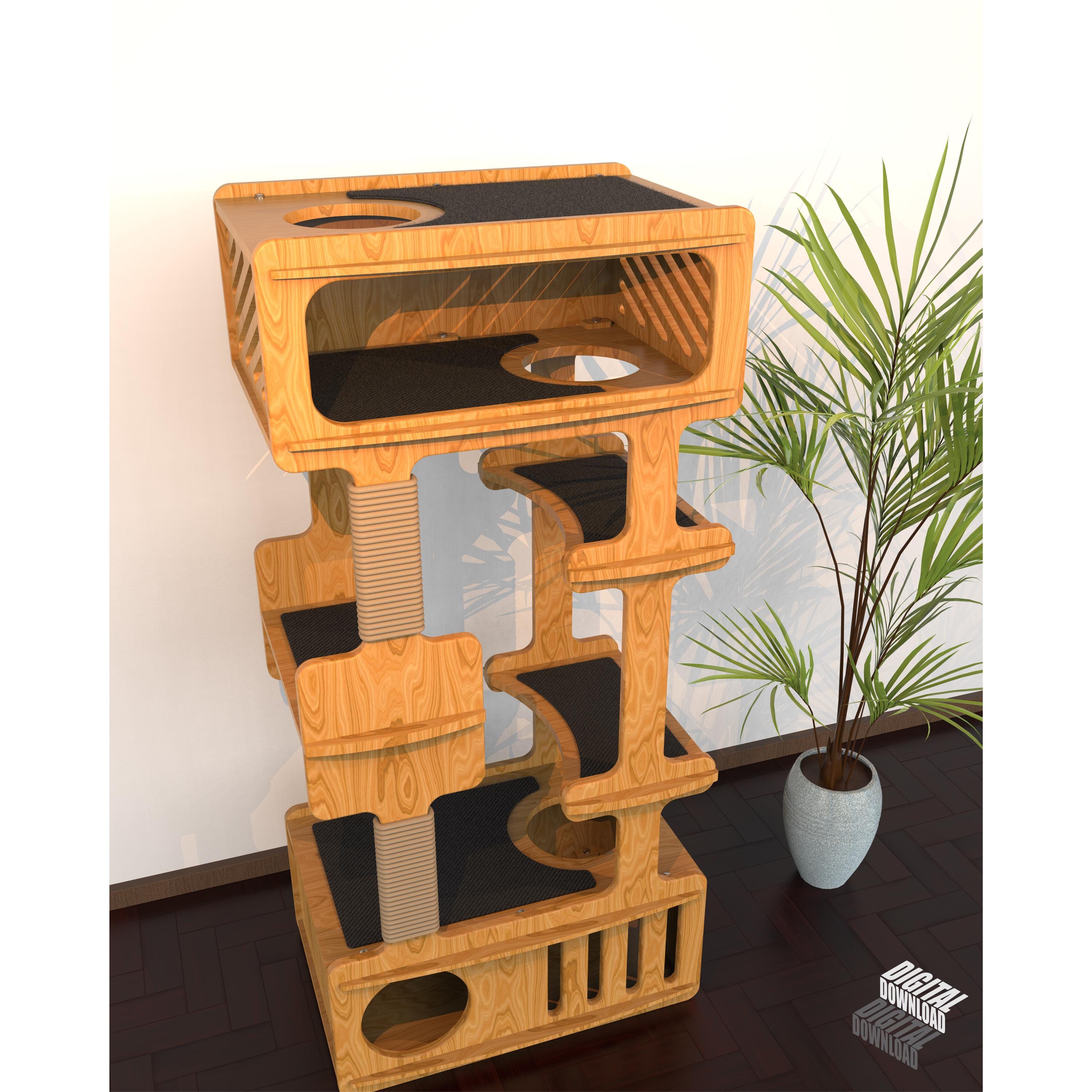 DIY Modern Cat House - Laser Cut MDF Cat Tree - CNC Ready Woodworking Project